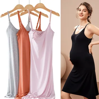 Новая ночная рубашка для беременных, кормящих грудью, элегантное платье для беременных и кормящих, летняя ночная рубашка из вискозы с длинными рукавами