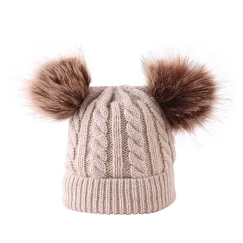 Зимняя детская шапочка с помпоном, вязаная милая шапочка для девочек, повседневная однотонная шапочка для девочек, детские шапочки