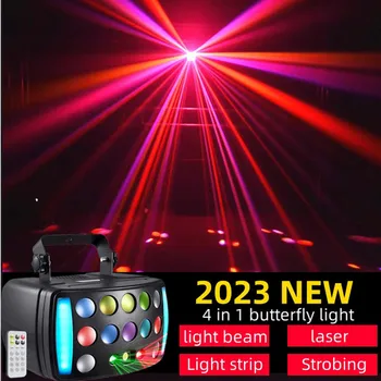 Лазерная лампа-бабочка, 3-слойный светодиодный цветной сценический эффект, световой луч, проектор DMX, Стробоскопы, Дискотека DJ, Необычное освещение, Клубная вечеринка