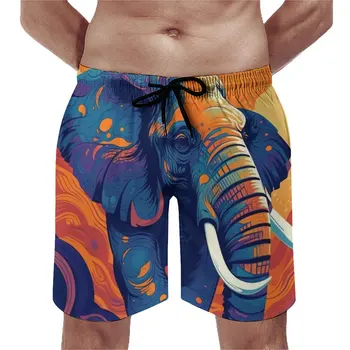 Пляжные шорты, ретро плавки со слоном, Абстрактная иллюстрация, Мужчина, Быстросохнущий серфинг, Модные пляжные короткие штаны большого размера