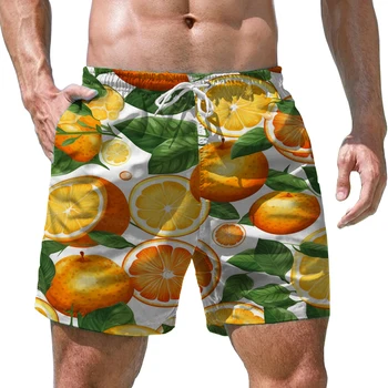 2023 Новые мужские модные Свободные шорты с фруктовым 3D принтом, Летние быстросохнущие пляжные брюки, Мужские домашние шорты на шнурке