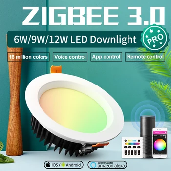 Потолочный светильник GLEDOPTO ZigBee 3.0 Smart RGBCCT Pro 6 Вт/9 Вт /12 Вт Работает с приложением Alexa Echo Plus SmartThings App / Голосовое / Дистанционное управление