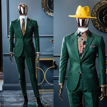 Красивые классические свадебные мужские костюмы, новые темно-зеленые, облегающие, сшитые на заказ женихом, 2 предмета для официальных мероприятий, вечеринки по индивидуальному заказу