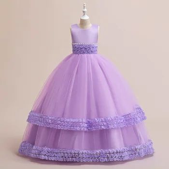 Детское платье с цветочным рисунком для мальчиков и длинная юбка в пол, свадебное платье для девочек, расшитое бисером, сетчатая юбка принцессы Пенпенг