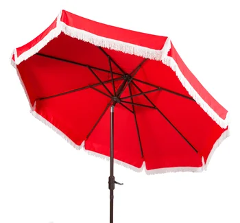 Зонт для патио Milan 9 ' Market с поворотной рукояткой и бахромой, красный / белый
