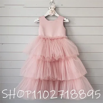 Layers Tiered Girl Princess Dress Tulle Aline Flower Girl Dress Simple Girl Birthday Dress платья для девочек 2021 Baby Girl