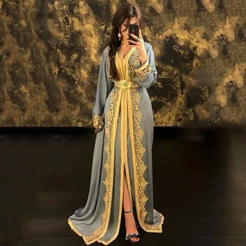Хантер Марокканский Кафтан Вечерние платья С аппликацией Арабские Мусульманские платья для особых случаев vestidos de fiesta elegantes para mujer