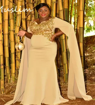 Элегантное Южноафриканское Золотое вечернее платье с рукавами-накидками, расшитое блестками, для беременных черных девушек большого размера, платье для выпускного вечера 2023, официальная вечеринка
