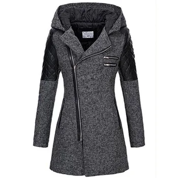 Новое хлопковое пальто с капюшоном на диагональной молнии для женщин, шерстяное средней длины, утолщенное теплое пальто-ветровка