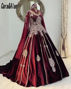 Скромный марокканский кафтан, бордовые вечерние платья, кружевная аппликация, вечерние бархатные платья для выпускного вечера, свадебное платье robe de soirée de mariage