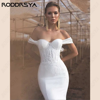 RODDRSYA Свадебное платье Русалки из простого Атласа с открытыми плечами, Свадебное платье на шнуровке с аппликацией на спине, Свадебное платье Vestidos De Novia
