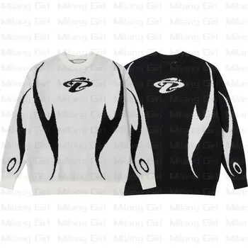Готический Черный Трикотаж с принтом звезд Y2K, Зимний мужской свитер Оверсайз Holloween 2000-х, Джемпер для пары в стиле Панк, Подростковая одежда