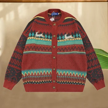 2023 Корейские свитера, пальто, дизайнерский осенний модный вязаный кардиган, куртка, свитера, кардиган в клетку контрастного цвета с принтом, мужской свитшот