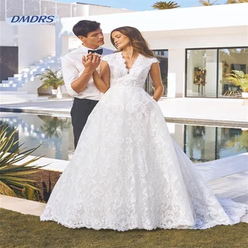 Романтическое кружевное свадебное платье в пол, пляжная кепка, свадебное платье трапециевидной формы с рукавом Elegant Vestidos De Novia