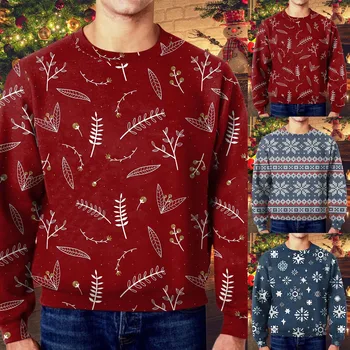 Толстовка с V-образным вырезом для мужчин, Мужская зимняя рождественская толстовка с принтом, повседневный Свободный свитер с круглым вырезом, толстовка для пожилых людей 2017 г.