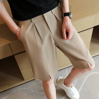 Летние мужские шорты прямого кроя, короткие костюмные брюки длиной до колен, однотонная черно-белая одежда, повседневные шорты студенческих тонких цветов, 36