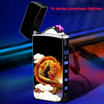 Электрическая зажигалка серии A, металлическая ветрозащитная и беспламенная двухдуговая USB-зажигалка для зарядки, зажигалка со светодиодным дисплеем питания, мужской подарок