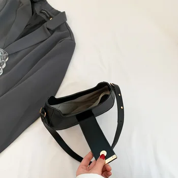 Женская сумка из искусственной кожи, простая сумка через плечо, однотонная французская сумка-мессенджер