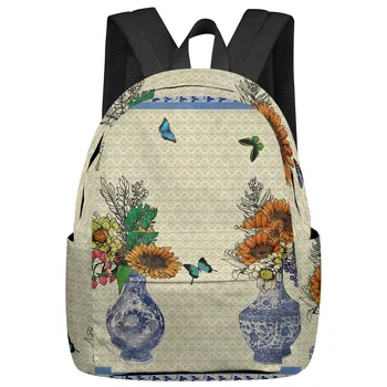 Сине-белая фарфоровая бабочка в стиле ретро, женские и мужские рюкзаки, водонепроницаемый школьный рюкзак для студенток, сумка Mochila