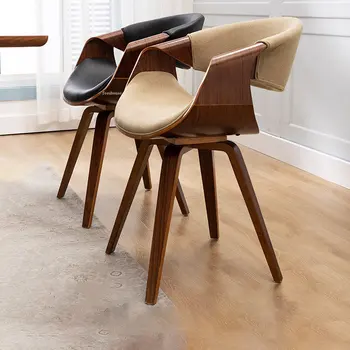Скандинавские обеденные стулья, мебель, Простое льняное дизайнерское кресло из массива дерева, Кожаная спинка для отдыха, стул с полой спинкой D