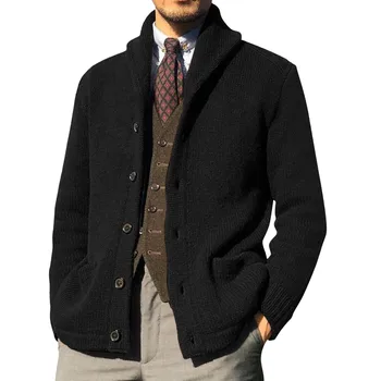 Свитера в британском стиле, пальто, модный свитер, вязаный кардиган, вязаный мужской свитер, воротник с лацканами, длинный рукав, домашняя одежда