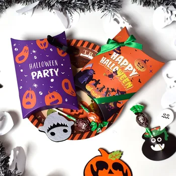 5шт Коробки конфет с шоколадным печеньем из мультфильма на Хэллоуин, Коробка подушек из Крафт-бумаги, подарок для детей на Хэллоуин