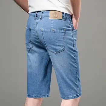 Летние мужские тонкие светло-голубые джинсовые шорты, деловые повседневные классические короткие джинсы из эластичной мягкой ткани обычного кроя, мужская брендовая одежда