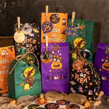 Бумажные пакеты для Хэллоуина Тыква Призрак Печенье Упаковка конфет Мешок с наклейками Трюк или угощение для домашнего декора вечеринки на Хэллоуин своими руками