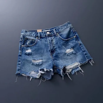 Тренд европейской моды 2023, Летние Новые потертые кисточки, тонкие джинсовые шорты со средней талией, широкие горячие брюки, тренд тонких женщин