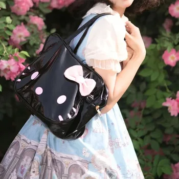 Сумка через плечо Kawaii Hello Kittys Ins, большая вместительная яркая кожаная сумка-тоут, женская сумка-тоут с бантом, мультяшная сумка для хранения в пригородах