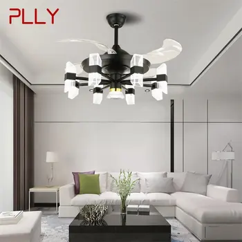 Современный потолочный вентилятор PLLY с подсветкой, невидимая лопасть вентилятора с дистанционным управлением, светодиод для домашней столовой, ресторана в спальне