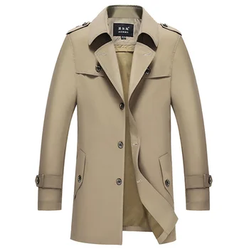 Новое поступление, деловой повседневный тренч, куртка, мужская брендовая модная хлопковая однотонная ветровка с длинным рукавом, выстиранный тренч, пальто для мужчин