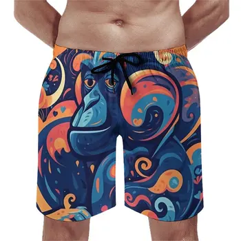 Спортивные шорты с обезьяной, летняя Абстрактная иллюстрация, Классические пляжные шорты, мужские плавки для серфинга, быстросохнущие дизайнерские плавки