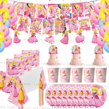 Подарки для девочек-принцесс персикового цвета, Праздничные принадлежности для детей, украшения и аксессуары для стола, украшения для Дня рождения, Бумажные тарелки, чашки