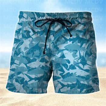 Мужские пляжные шорты Ocean Shark синего камуфляжа, Плавательные шорты Shark в мужских купальниках, Мужская доска для плавания Shark
