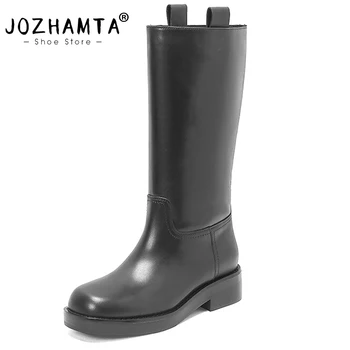 JOZHAMTA/ Женские сапоги до колена из натуральной кожи на толстом каблуке, зимняя обувь на плоской подошве, женские ботинки на платформе, женская обувь для женщин, Botas