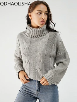 Женская одежда, новинка осени-зимы, однотонный пуловер с высоким воротом, модные топы, Элегантный женский свитер с темпераментом