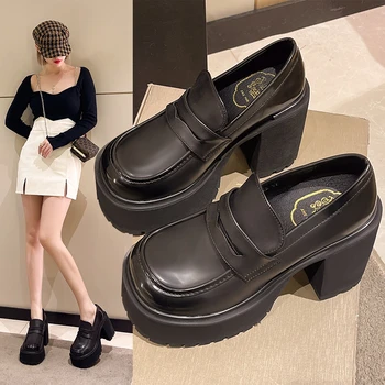 Новые женские туфли на платформе с глубоким вырезом и толстой подошвой, увеличивающие каблук, Два юаня, Униформа Spice Girl, Нишевый дизайн