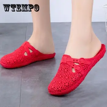 WTEMPO / Женские Летние однотонные тапочки, модная обувь с мягкой подошвой, Женские красно-розовые пляжные сандалии на платформе, Тапочки