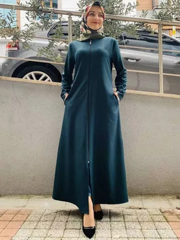 Мусульманские женщины с застежкой-молнией, абая, Индия, Абаи, Дубай, Турция, Исламский праздничный халат, длинное платье, большие размеры, осеннее платье из Марокко