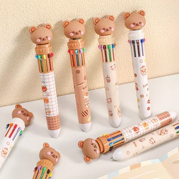 Шариковая ручка Kawaii Bear, цветные чернила, гелевые ручки, 10 цветов, фирменные ручки, Корейские Канцелярские принадлежности, Подарки для детей, Школьные Канцелярские принадлежности