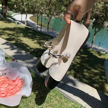 Туфли-лодочки Mary Jane на толстом каблуке, Элегантная женская обувь на среднем каблуке, роскошные женские босоножки на каблуке 2024, Дизайнерская роскошь, весна-осень