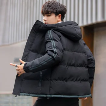 Мужская куртка Зима 2024, новая Корейская короткая куртка с хлопковой подкладкой для подростка, толстое пальто с капюшоном, мужская ветровка