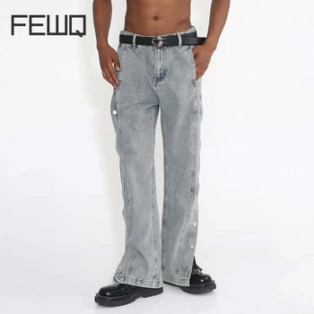 Мужские джинсы FEWQ, Новые джинсовые брюки в стиле Хип-хоп в американском стиле 2023, Винтажные осенние мужские брюки с разрезным подолом, тренд 24X1466
