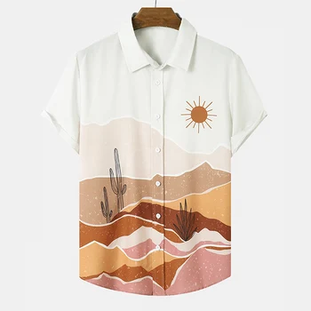 Новая Модная Мужская Рубашка Sunrise С Коротким Рукавом, Гавайская Мужская Рубашка С Лацканами, Высококачественная Мужская Рубашка На Пуговицах, Блузка Для Пляжного Отдыха