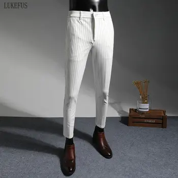 Летние тонкие мужские повседневные костюмные брюки на резинке из ледяного шелка, деловые брюки, свободные брюки, мужские брюки среднего и пожилого возраста A26